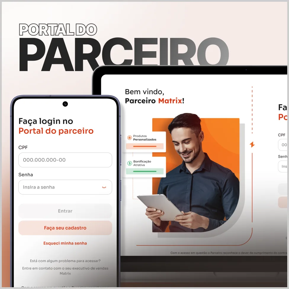 Portal do parceiro em tablet e celular