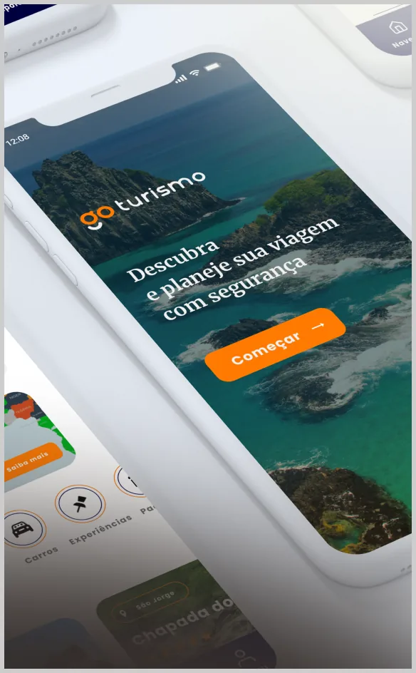 App de turismo em telas de celular